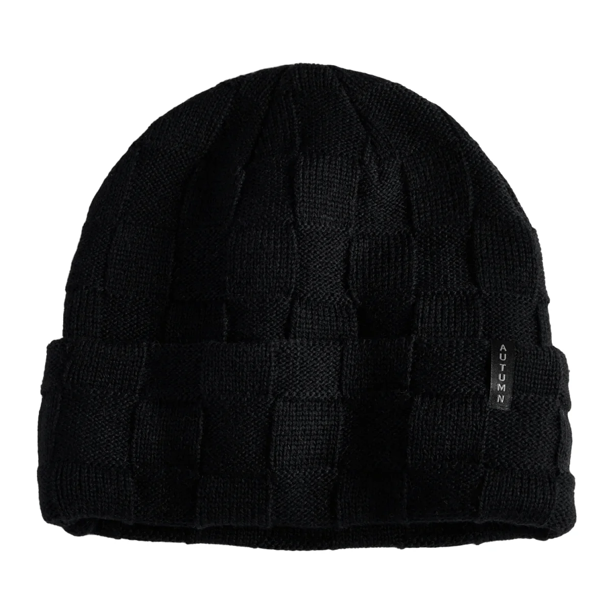 Autumn Wool Checker Knit Beanie Black