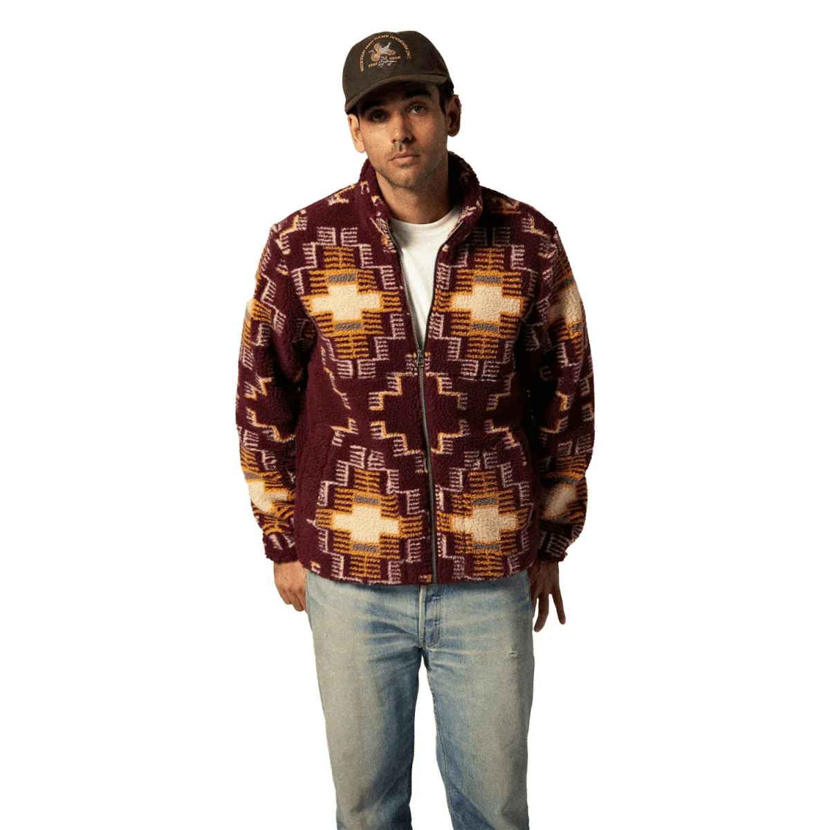 Brixton Men's Arctic Fleece Mock Neck Jacket Light Cabernet