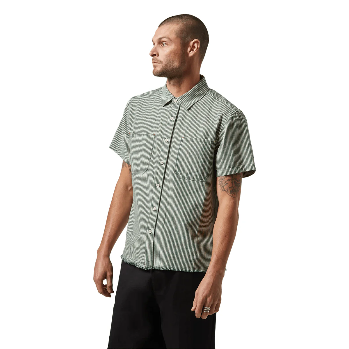 Brixton Men's Assembly Woven S/S Shirt Pine Needle/White Cap