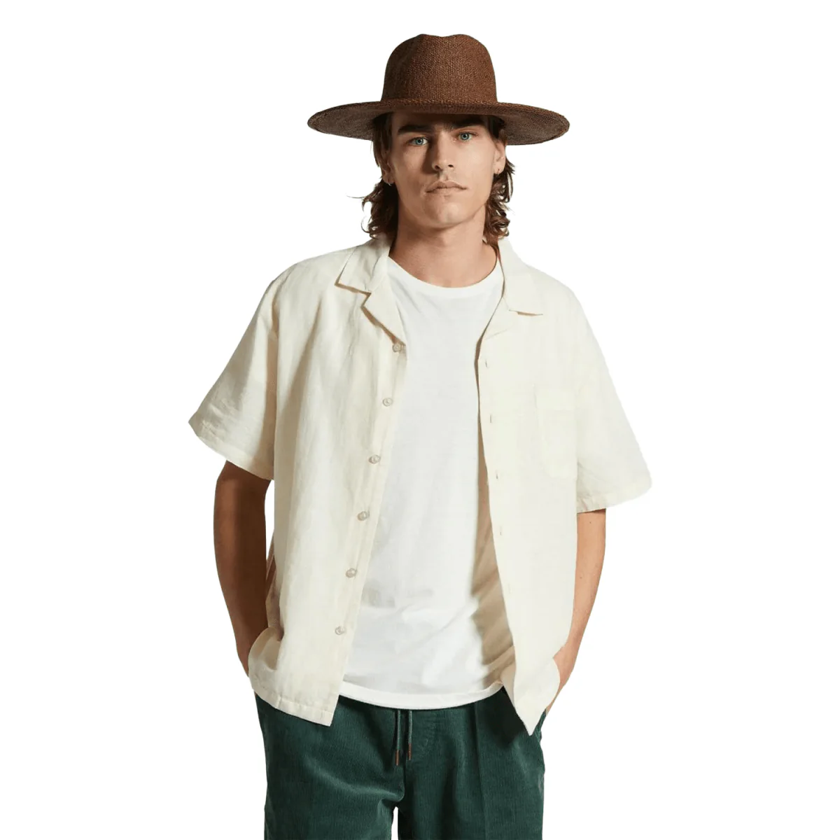Brixton Men's Bunker S/S Woven Shirt Whitecap