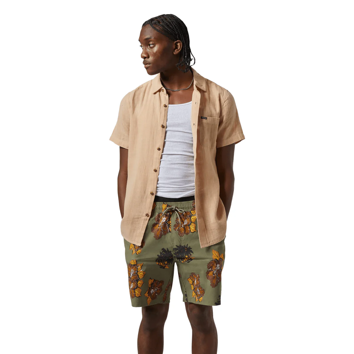 Brixton Men's Charter Organic Cotton S/S Woven Shirt Hazelnut