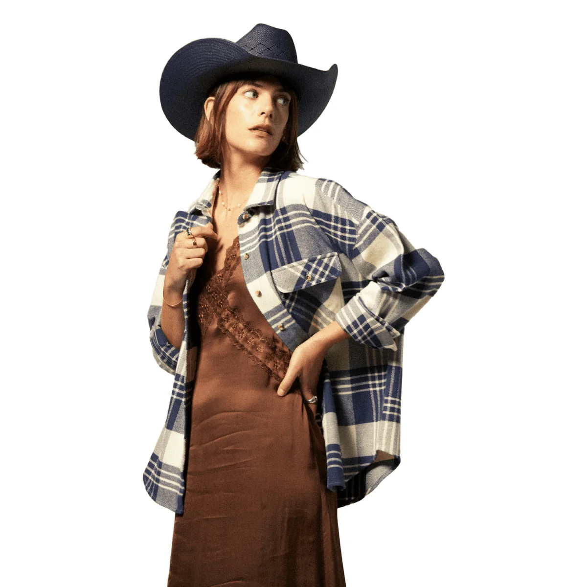 Brixton Women's Bowery Classic Flannel Azure Blue/Whitecap Plaid