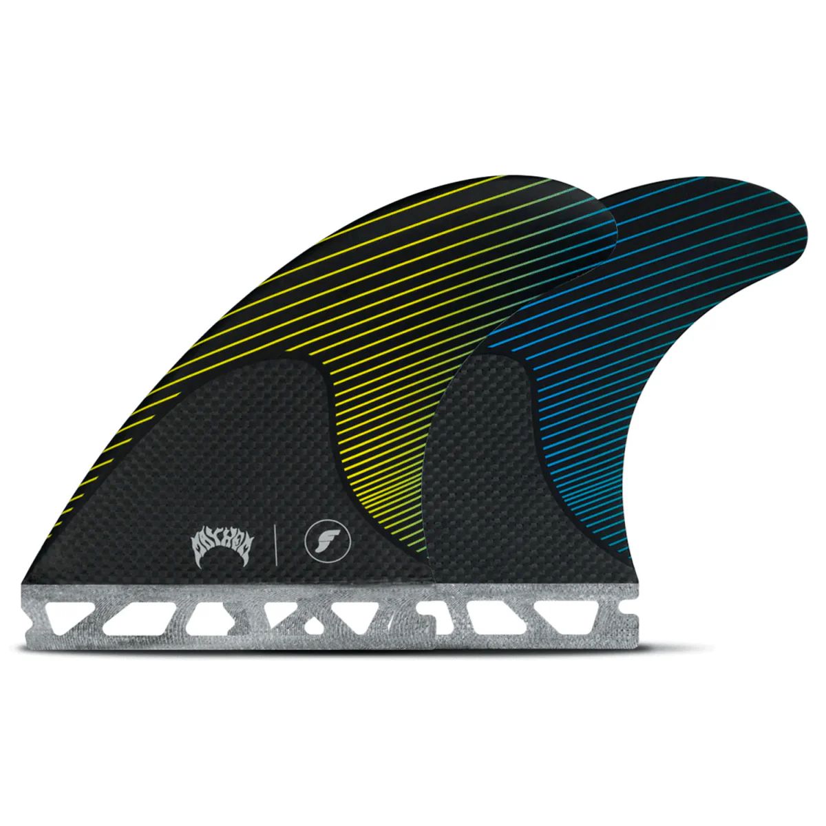 Futures Mayhem Thruster Honeycomb/Carbon Yellow/Blue Surf Fins Medium