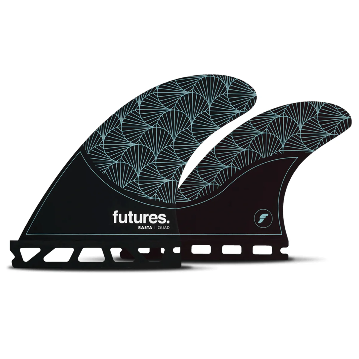Futures Rasta Quad Honeycomb/Carbon Black/Teal Surf Fins