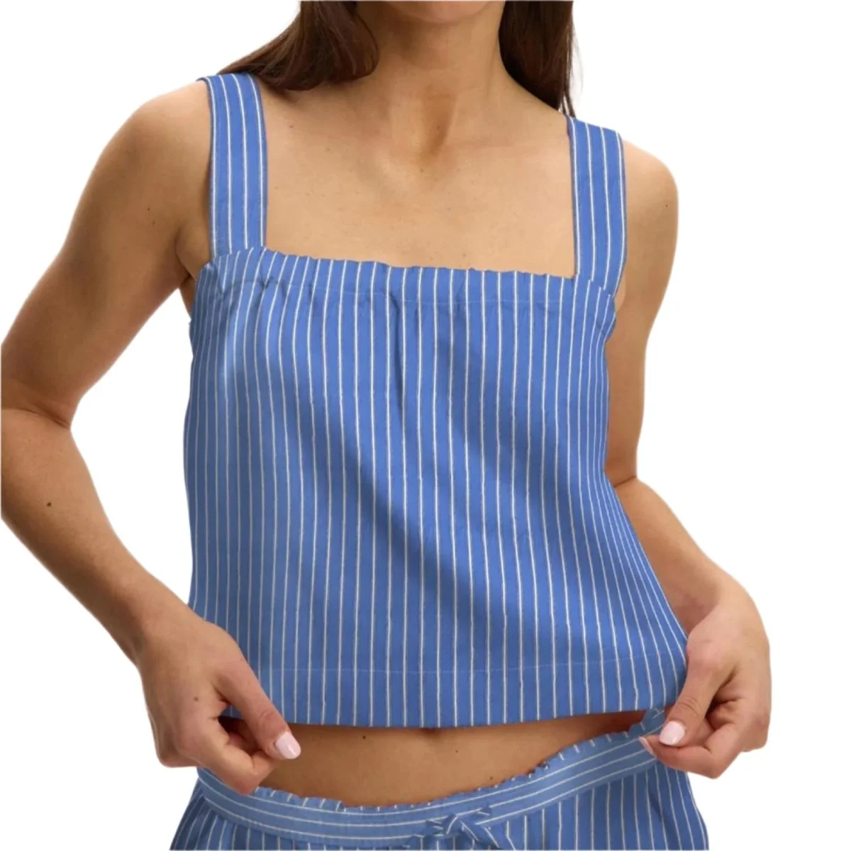 Kuwalla-Tee Women's Bria Criss-Cross Top Blue Oxford Stripes