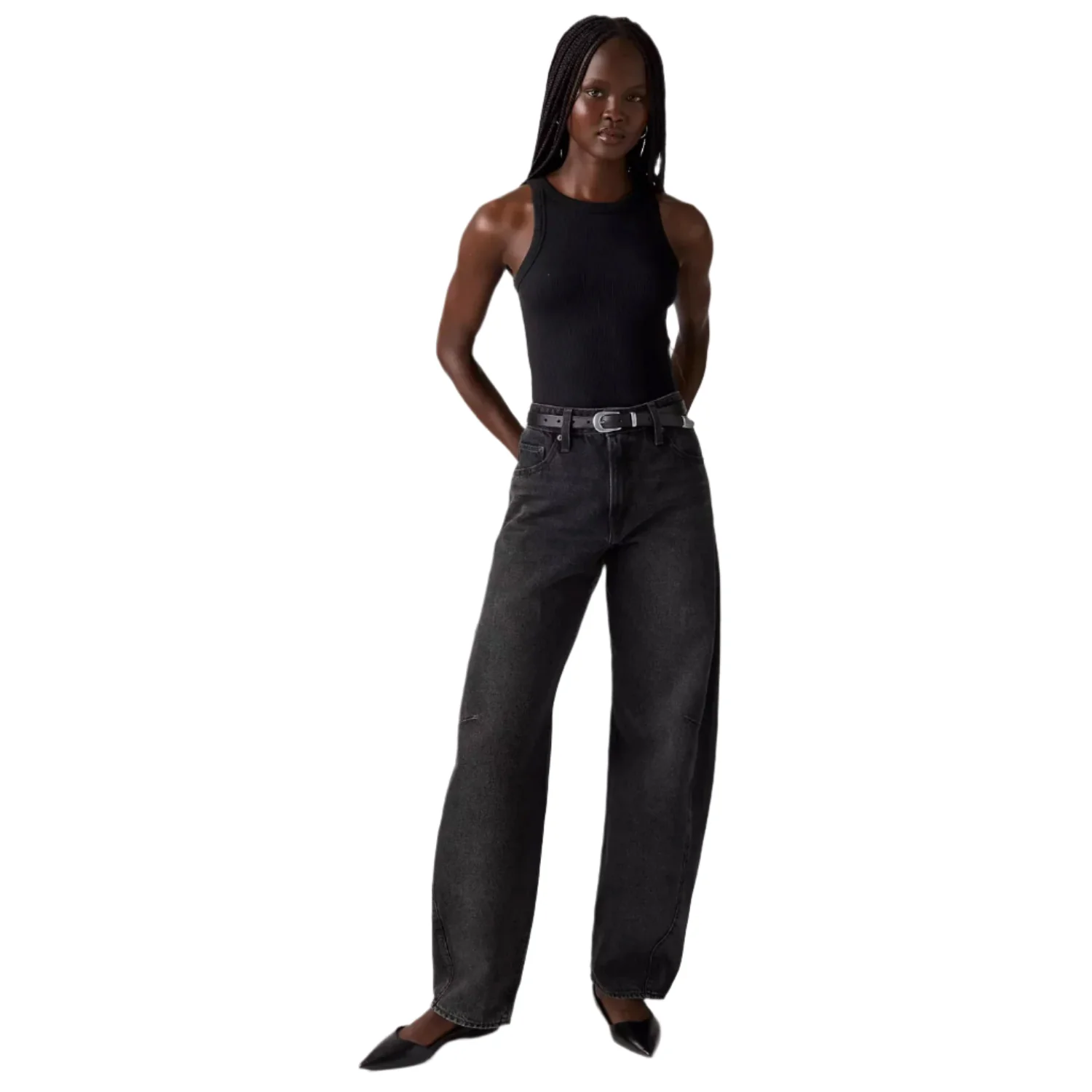 Levis Women's Baggy Dad Jean Barrel Rebel Edge Black