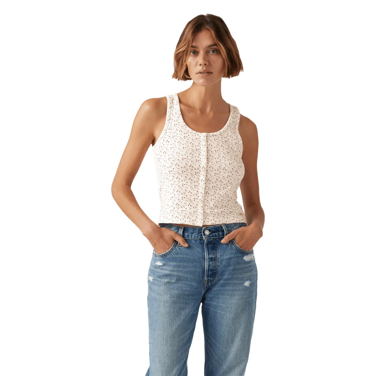 Levis Women's Dry Goods Pointelle Tank Celeste Ditsy Gardenia