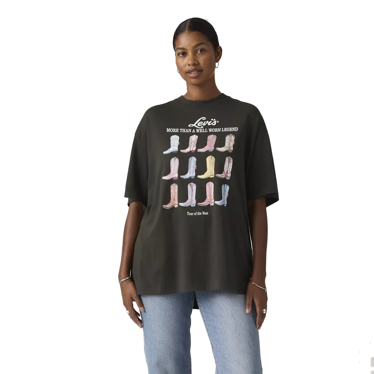 Levis Women's Graphic Short Stack T-Shirt All The Boots Pirate Black