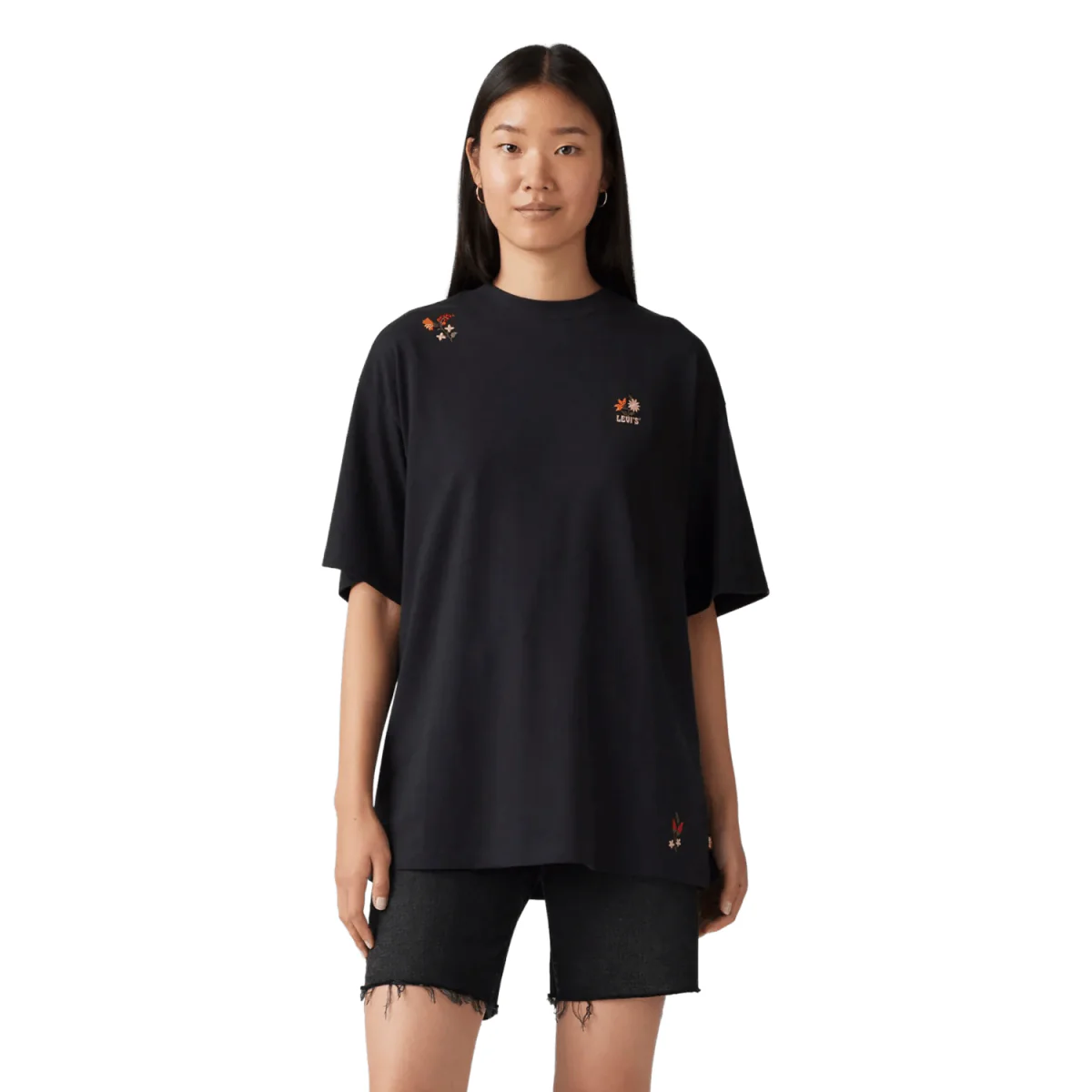 Levis Women's Graphic Short Stack T-Shirt Folky Flower All Black