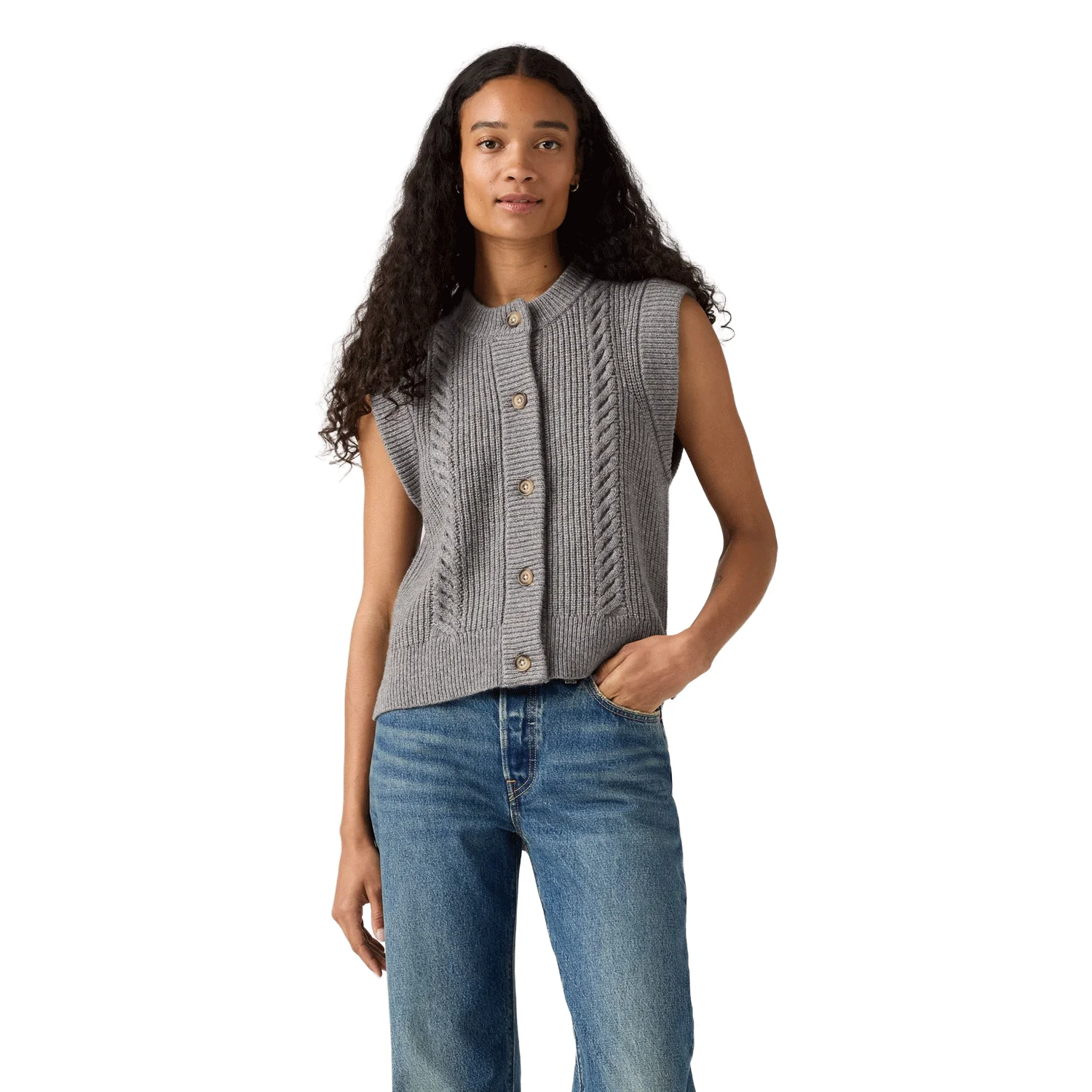 Levis Women's Ines Cable Sweater Vest Mid Heather Gray Grey