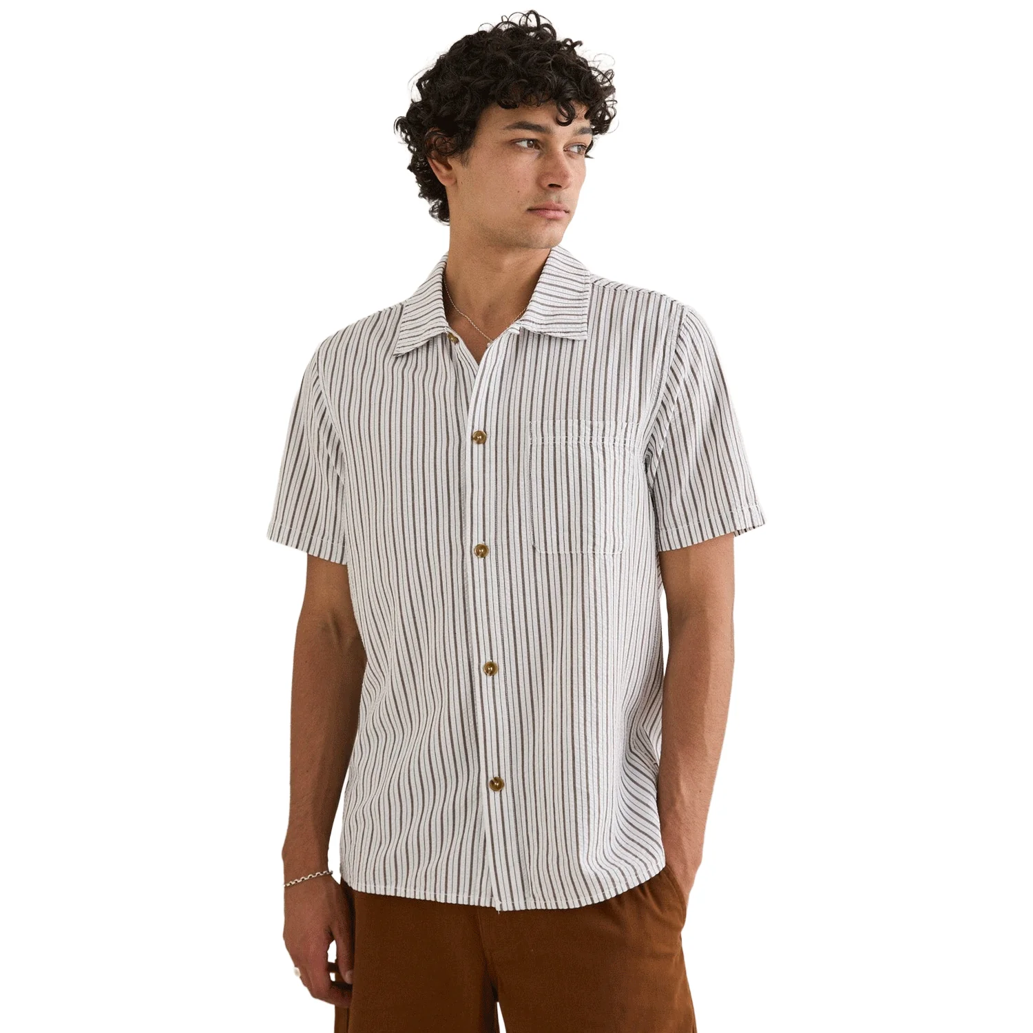 Rhythm Men's Seersucker Stripe S/S Shirt Cedar