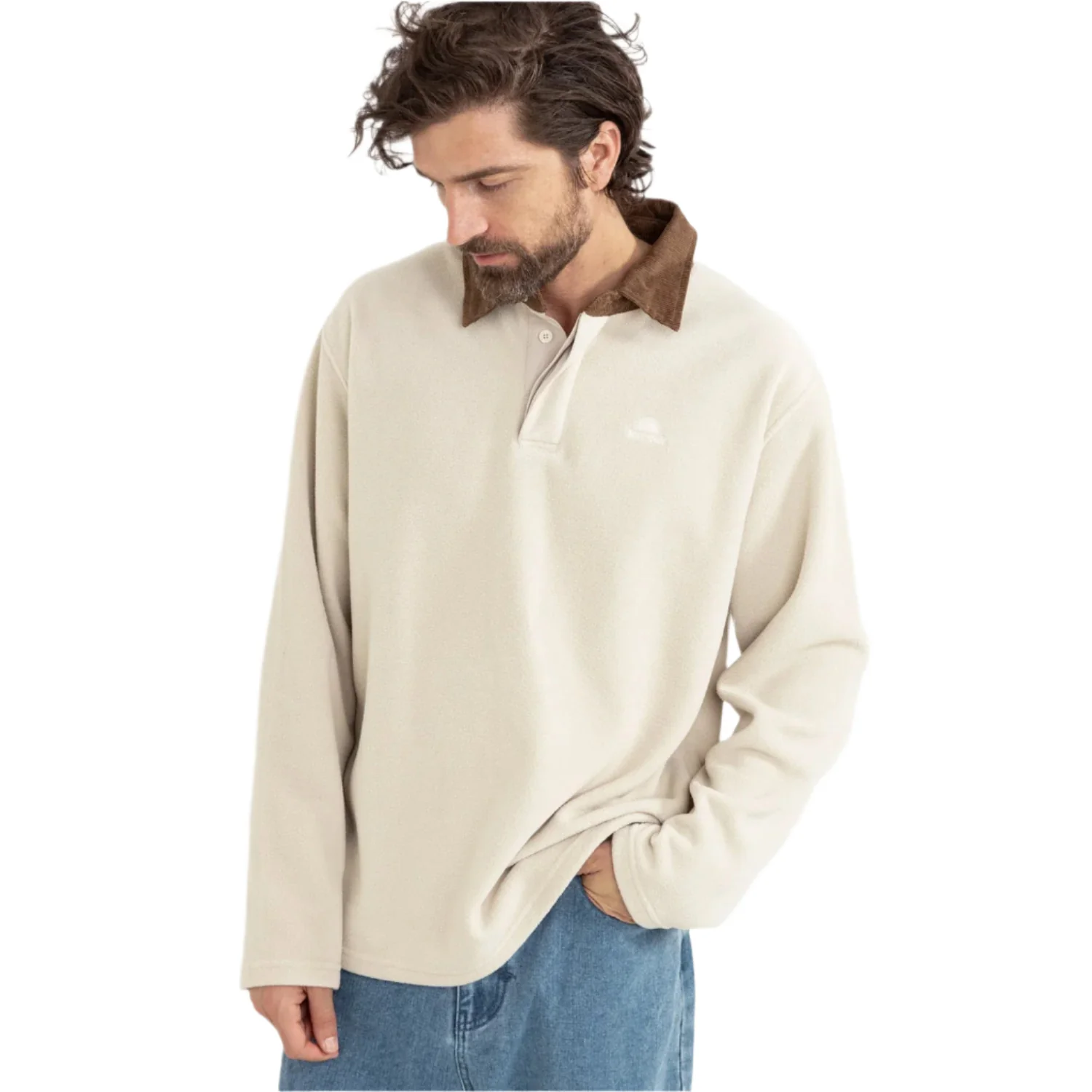 Rhythm Men's Awake Polar Fleece Polo Natural