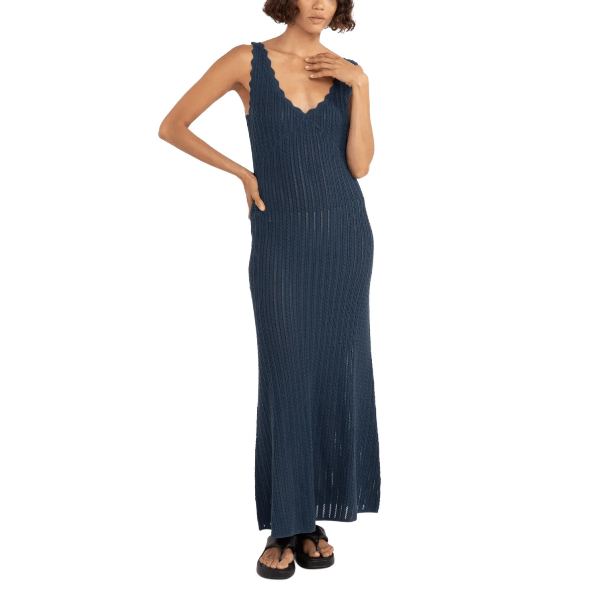 Rhythm Women's Scallop Knit Maxi Dress Navy