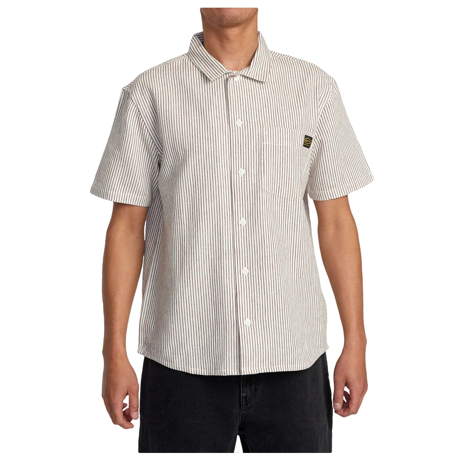 RVCA Men's Dayshift Stripe II S/S Shirt Natural