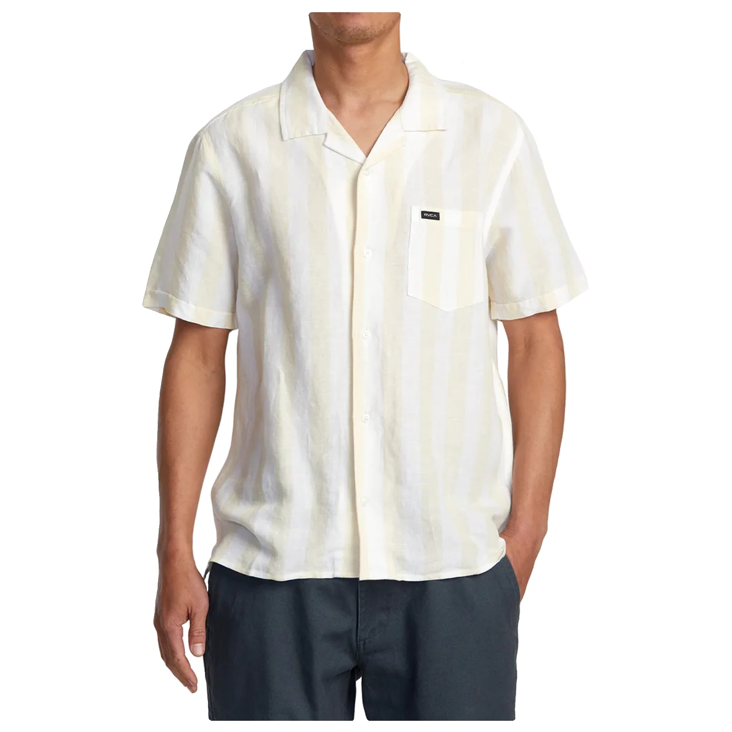 RVCA Men's Love Stripe S/S Shirt Canary