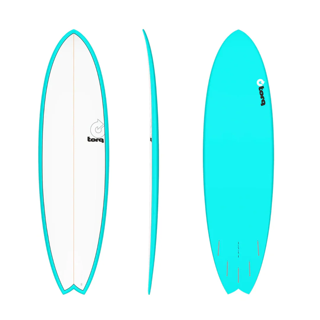 Torq Mod Fish TET Surfboard Pinline Miami Blue/ White Deck 7'2"