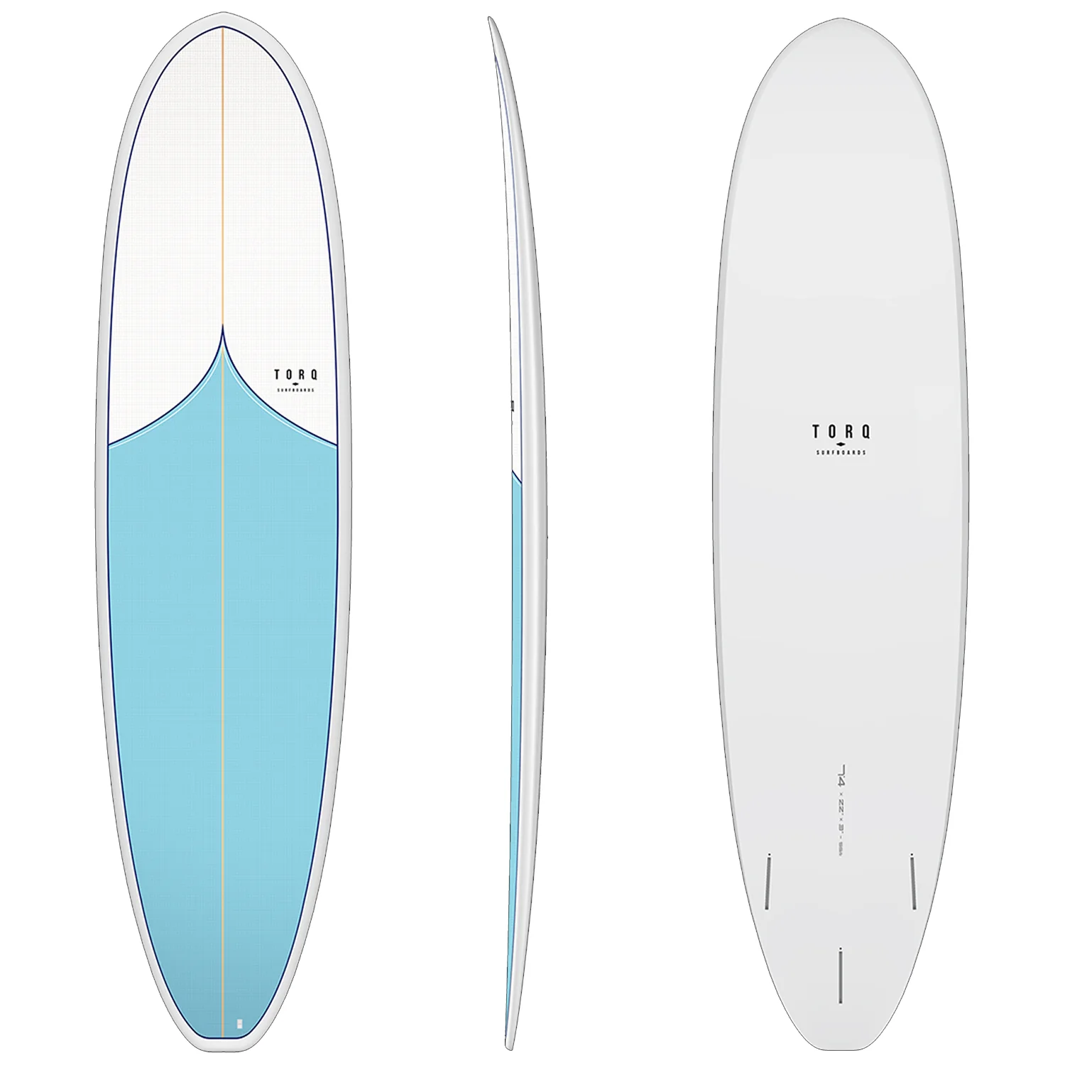 Torq Mod Fun TET Volume Plus Surfboard Blue Vortex Pattern 7'4"