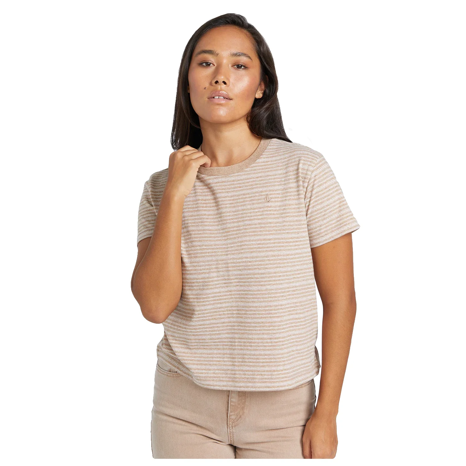 Volcom Women's Halite Stripe S/S T Shirt Mocha