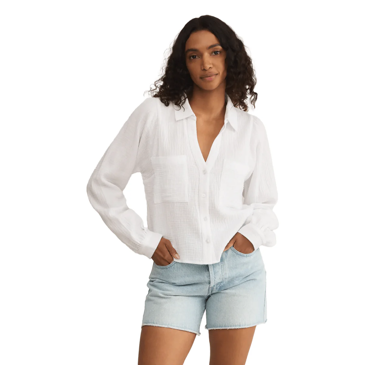 Z Supply Women's Campo Button Up Gauze Top White
