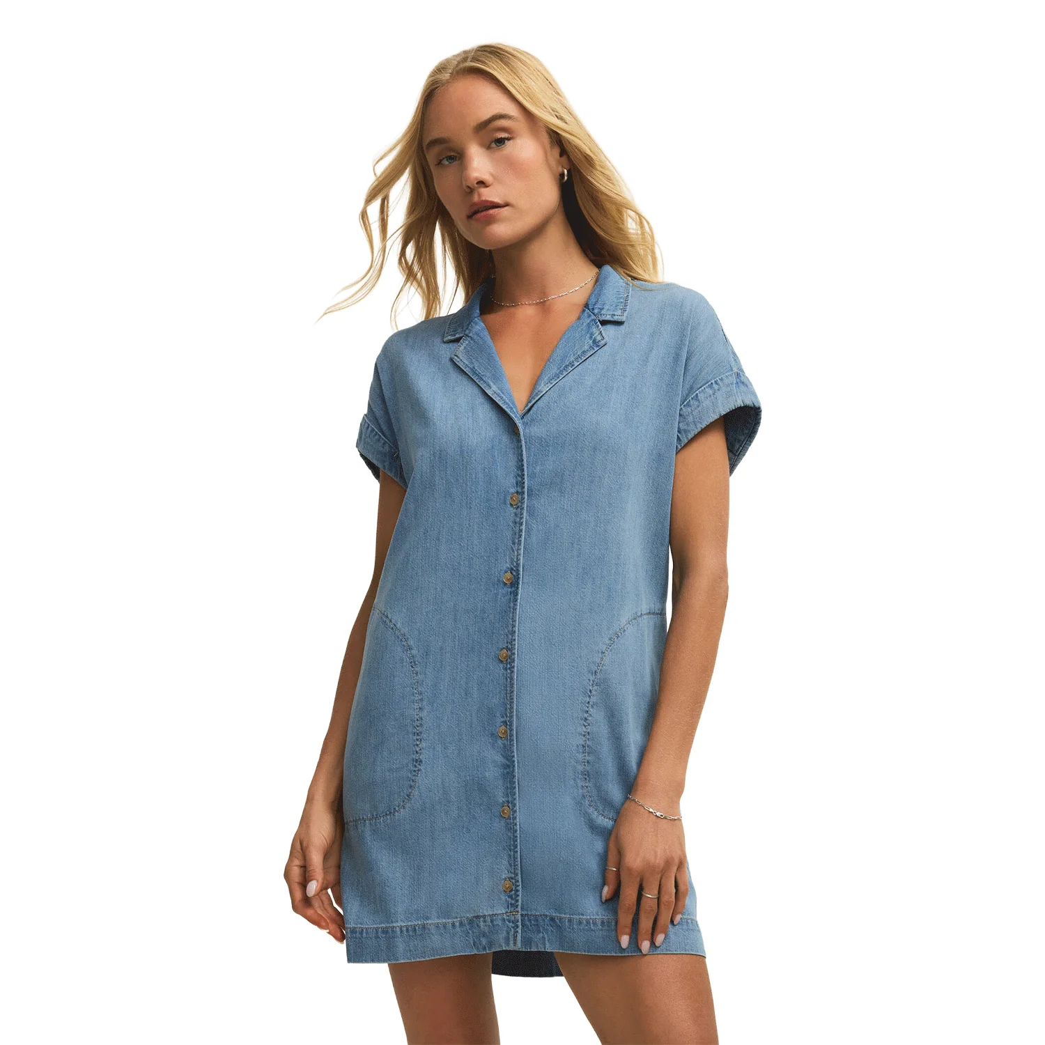 Z Supply Women's Napa Denim Mini Dress Shoreline