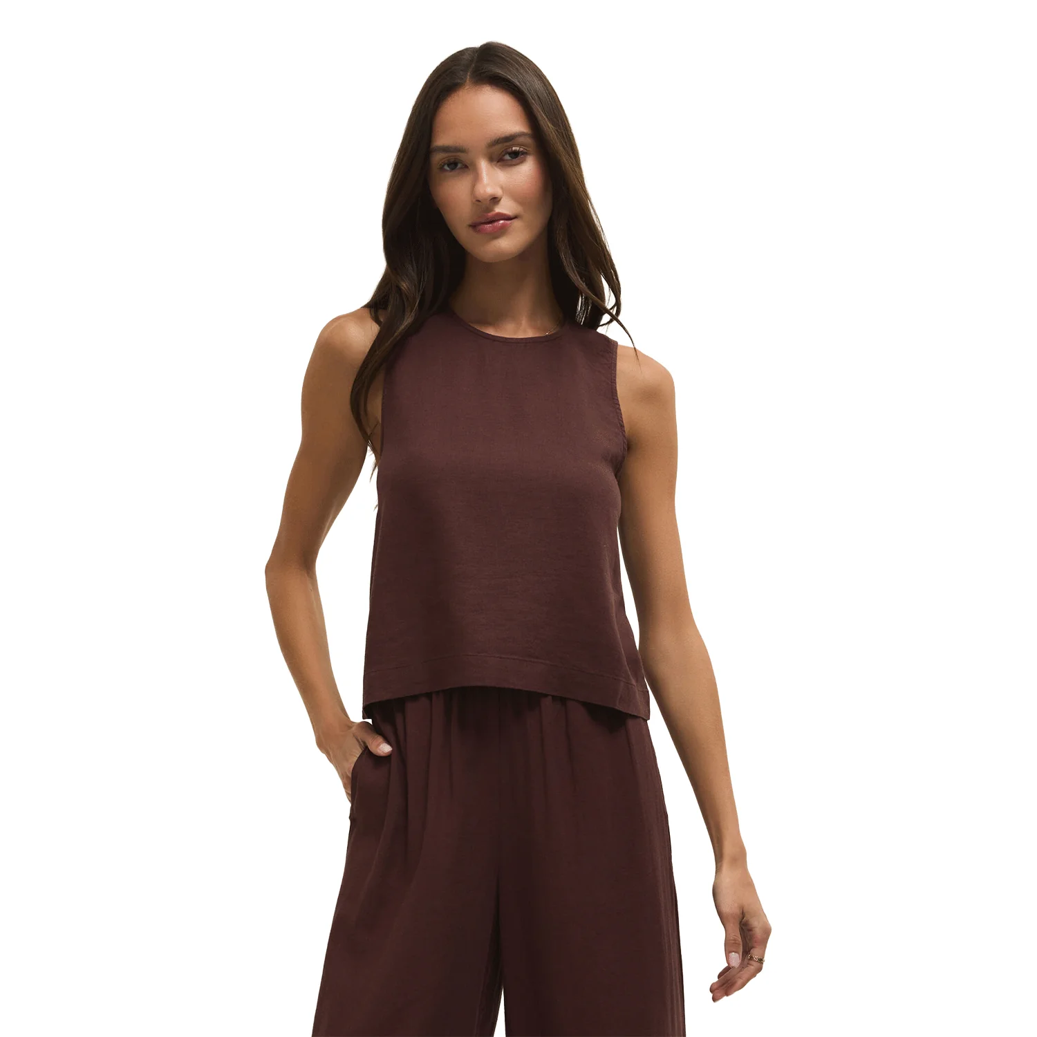 Z Supply Women's Sloane Linen Cropped Tank Top Chocolate Cherry
